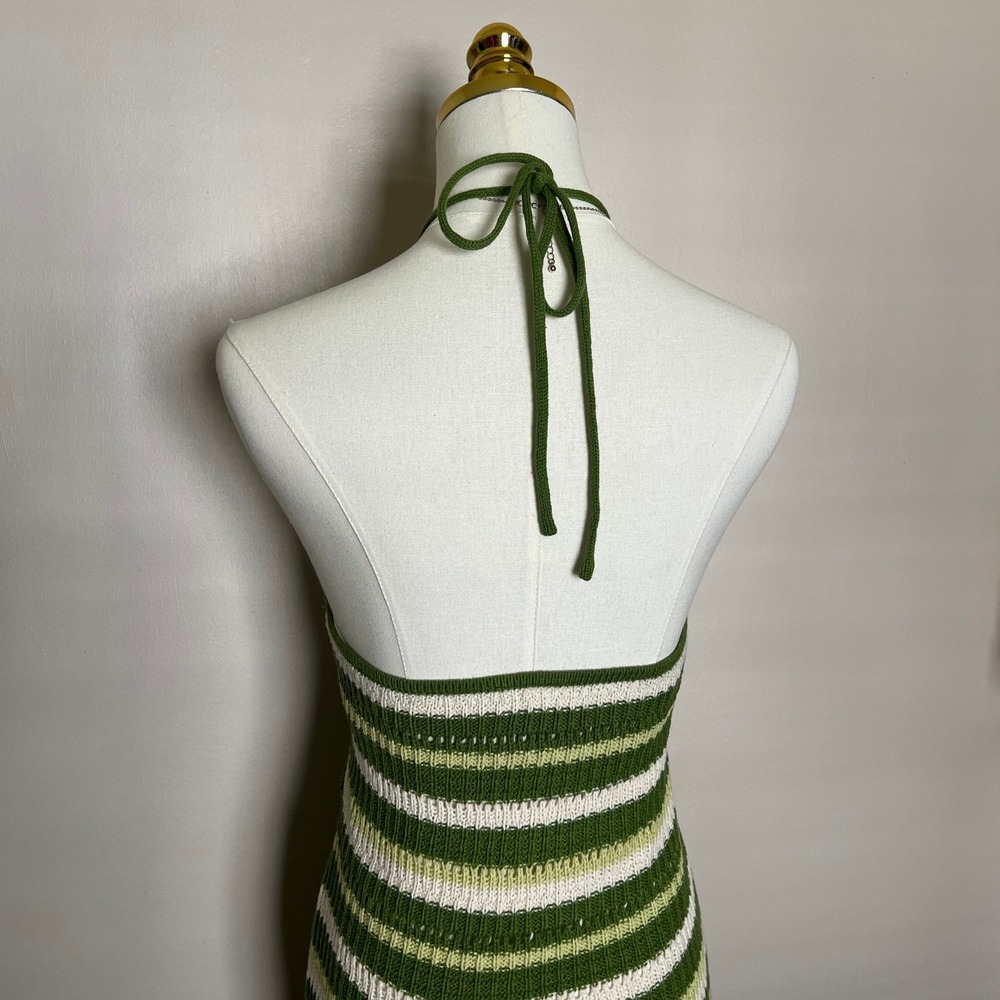 Sincerely Jules Green Striped Crochet Halter Midi Dress Keyhole Cutout Size M - Picture 5 of 9